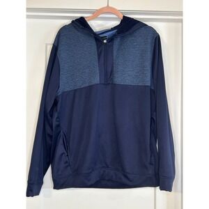 PGA Tour Mens Quarter Zip Hooded Pullover Navy Blue Heathered Golf Hoodie Medium